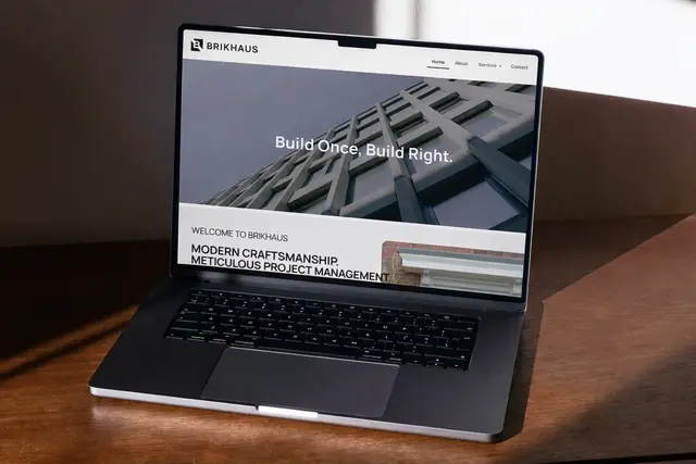The Brikhaus website open on a laptop